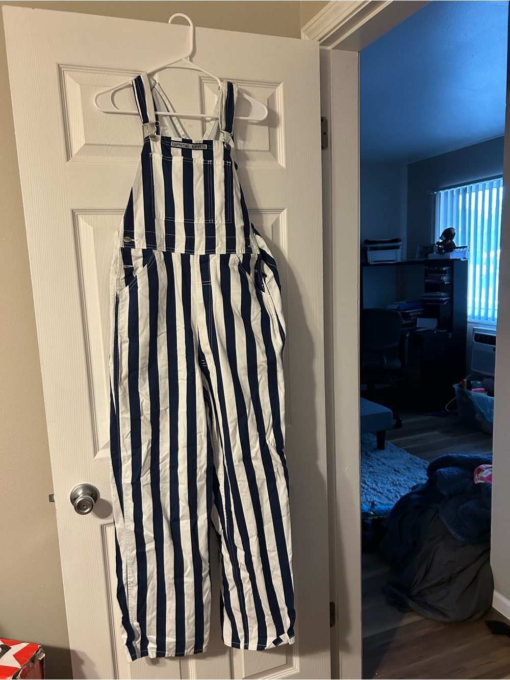 Mens Navy and White Striped Overalls One-Piece